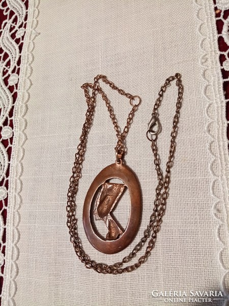 Retro applied art bronze or copper Egyptian - Nefertiti goldsmith pendant with chain