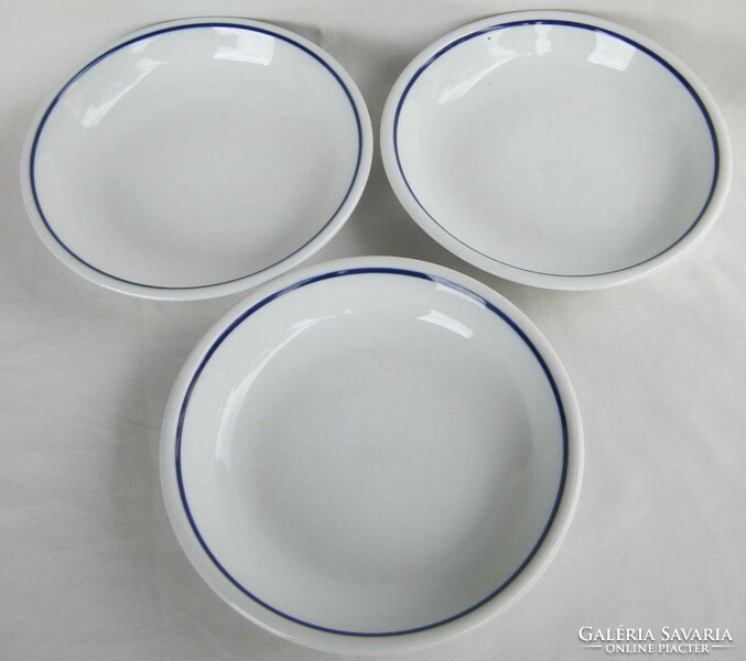 Zsolnay porcelán kék csíkos leveses mély menza tányér 3 db