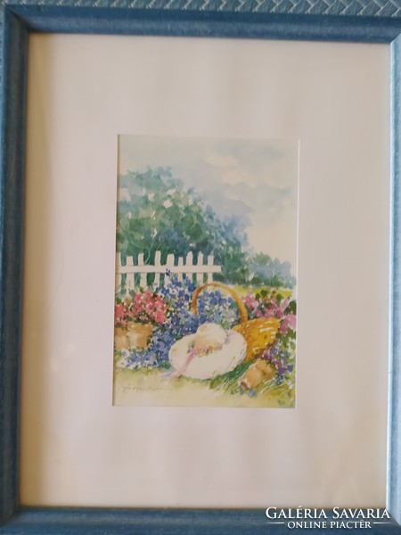 Floral garden - signed painting in original, glazed frame, flawless 33 x 27 cm