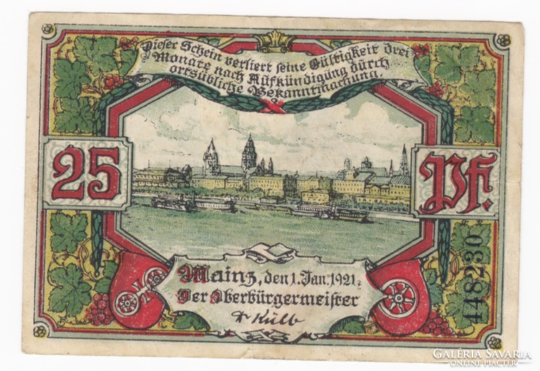 25 Pfennig banknote mainz 1921