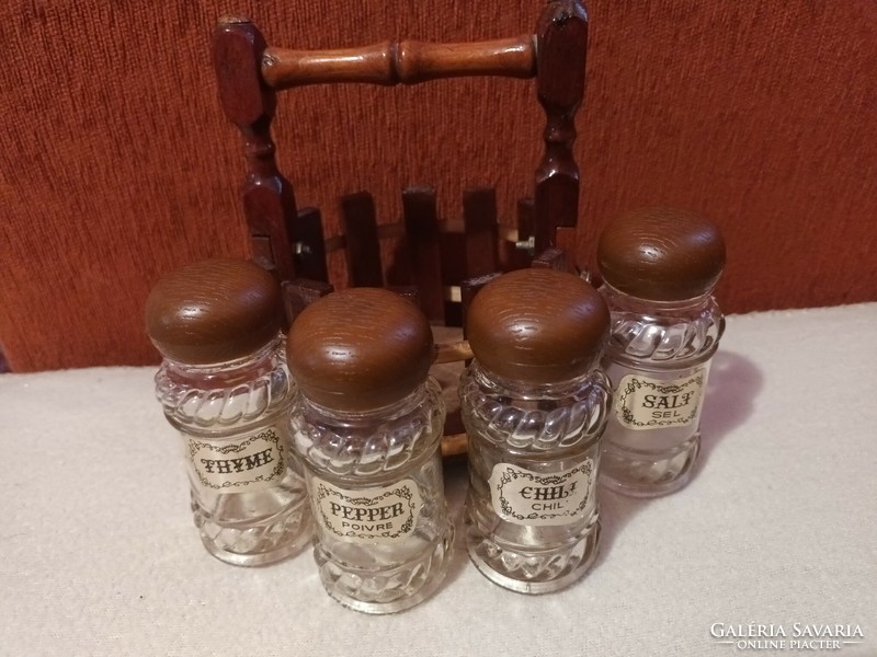 Old wooden table salt, spice holders
