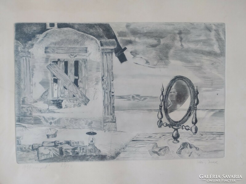 Kéri Imre - Alkonyat rézkarc, üvegezett eredeti keretében, szignózott, 47 x 37 cm