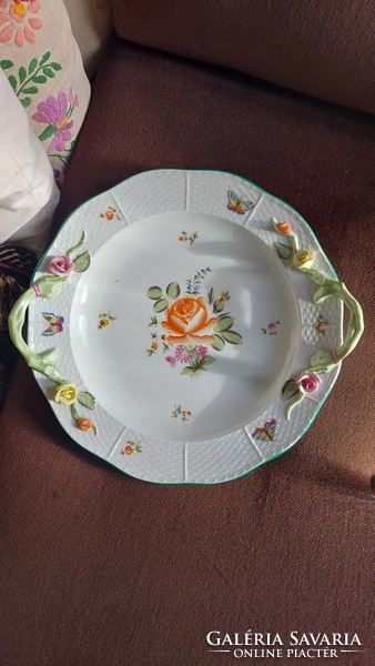 Rare Herend porcelain serving bowl with pink butterfly centerpiece