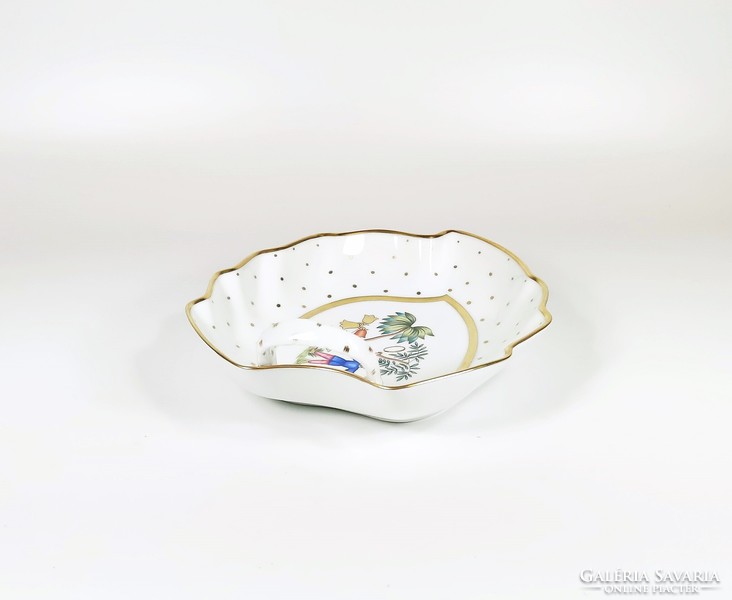 Herend, leaf-shaped serving bowl with Fodo pattern, hand-painted porcelain, flawless! (K006)