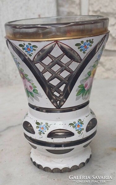 Beautiful antique Czech bohemian colored Biedermeier glass multi-layered polished blown glass