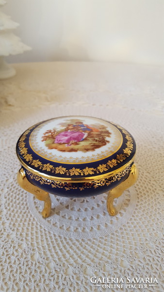 Old, cobalt & gold Limoges porcelain, box with lid