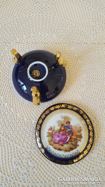 Old, cobalt & gold Limoges porcelain, box with lid