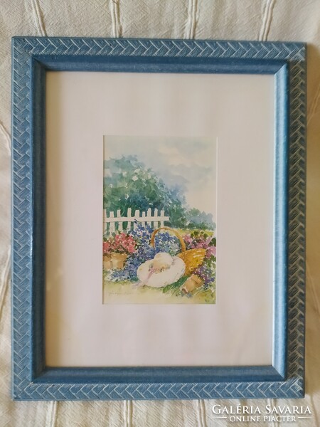 Floral garden - signed painting in original, glazed frame, flawless 33 x 27 cm