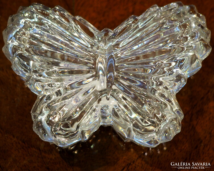 A small, butterfly-shaped pressed glass box