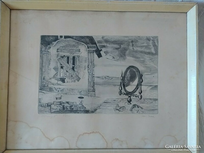 Kéri Imre - Alkonyat rézkarc, üvegezett eredeti keretében, szignózott, 47 x 37 cm