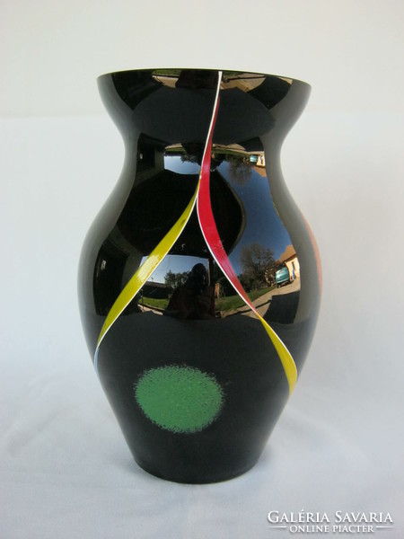 Fekete üveg retró váza 21 cm