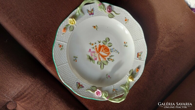 Rare Herend porcelain serving bowl with pink butterfly centerpiece