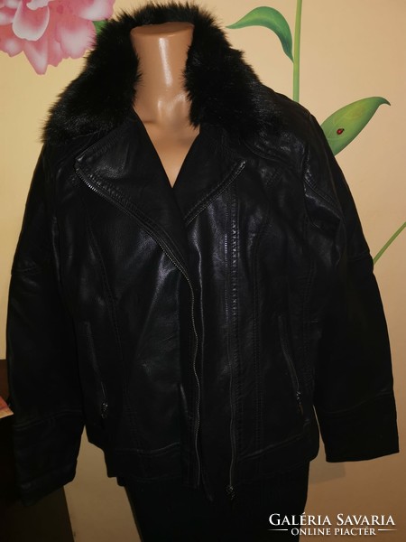 Black leather women's jacket large size