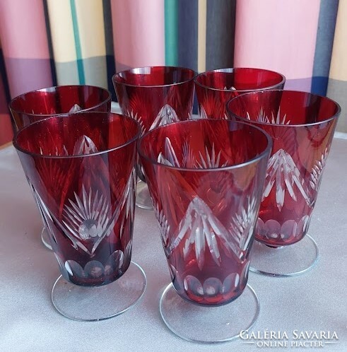 Set of old burgundy, polished stemmed glasses