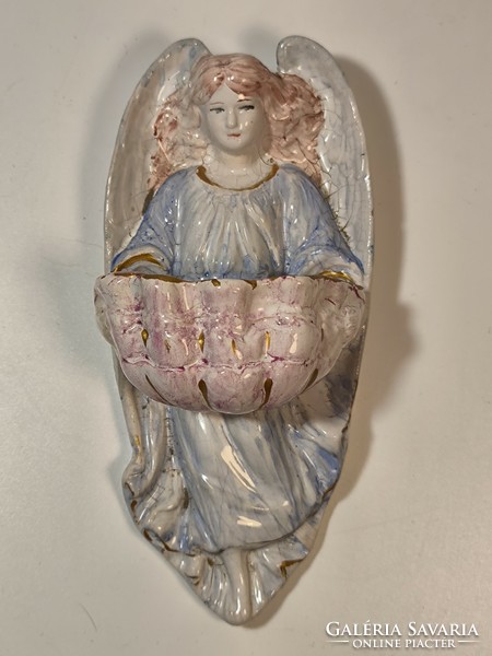 Old antique porcelain angel holding a shell, holy water tank, wall decoration, favor item