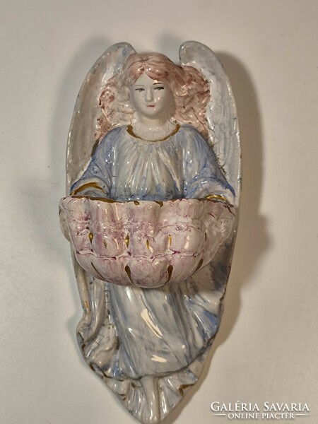 Régi antik porcelán kagylót tartó angyal szenteltvíztartó, falidísz,kegytárgy
