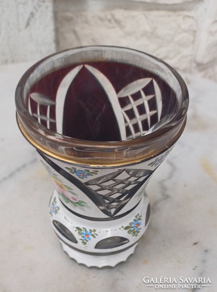 Beautiful antique Czech bohemian colored Biedermeier glass multi-layered polished blown glass