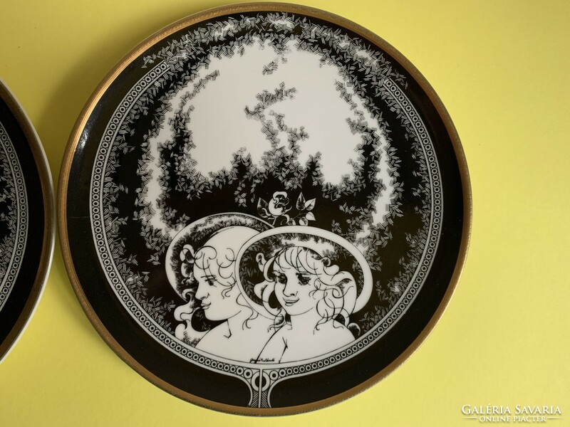 Hollóházi porcelain jurcsák laszló women's heads wall plate set of 2 20 cm