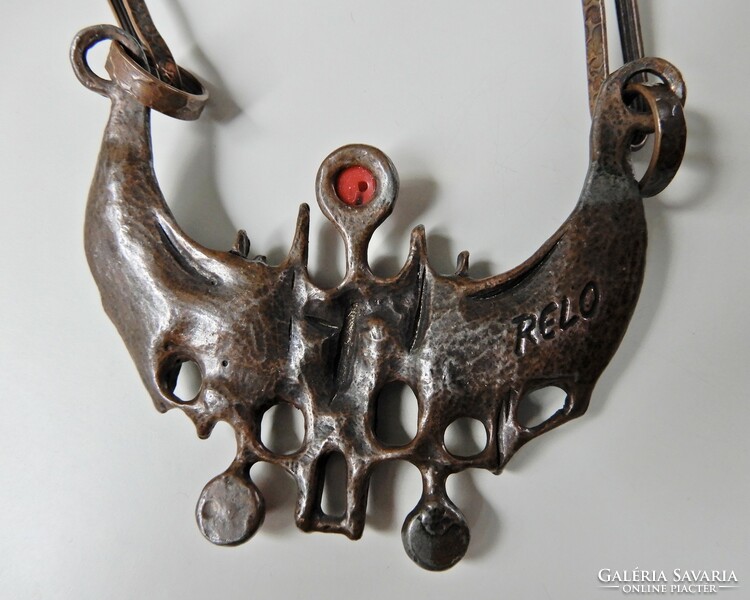 Old Austrian large relo brutalist bronzed pendant on a copper necklace