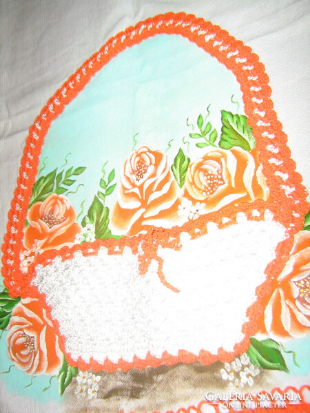 Beautiful hand-painted and crocheted pink napkin kitchen towel hand towel