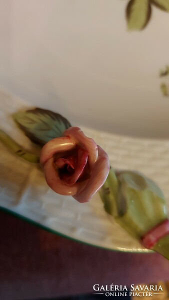 Ritka herendi porcelán tál kínáló füles rózsás pillangós asztalközép