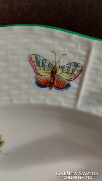 Ritka herendi porcelán tál kínáló füles rózsás pillangós asztalközép