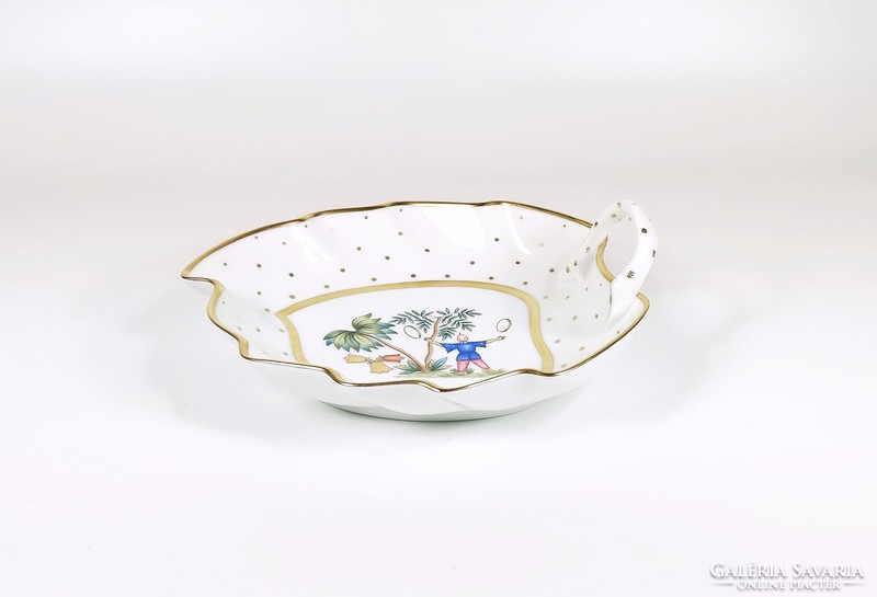 Herend, leaf-shaped serving bowl with Fodo pattern, hand-painted porcelain, flawless! (K006)