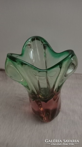 Bohemian vase by Josef Hospodka, solid glass vase, green purple decorative glass