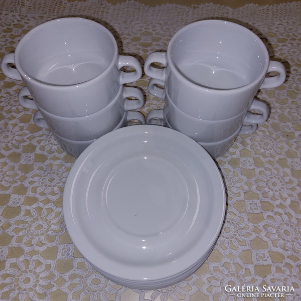 White soup cups, with plate, 6 each