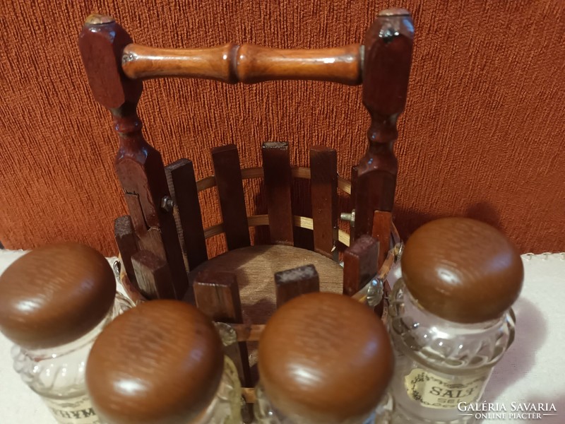Old wooden table salt, spice holders