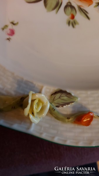 Rare Herend porcelain serving bowl with pink butterfly centerpiece