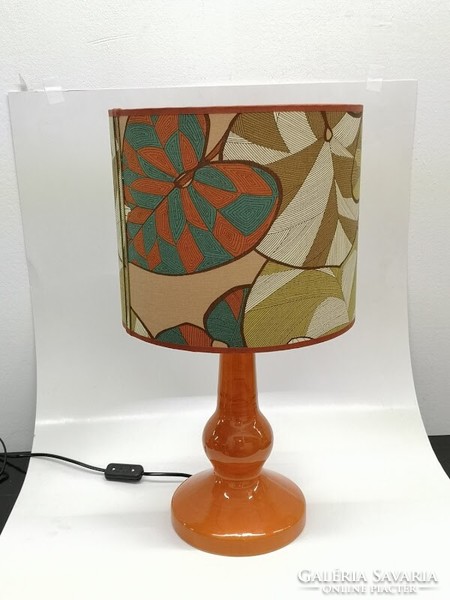 Vintage design narancs színű magyar Iparművész kerámia asztali lámpa egyedi búrával - 50087
