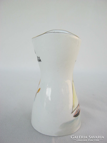 Aquincum porcelain vase with sailing ship from Balaton souvenir Fonyód