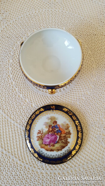 Old, cobalt & gold Limoges porcelain, box with lid