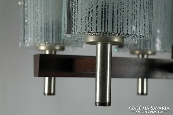 Six-branch vintage design teak chandelier from the 1970s - 0516
