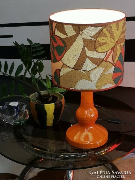 Vintage design orange colored Hungarian industrial artist ceramic table lamp with unique shade - 50087