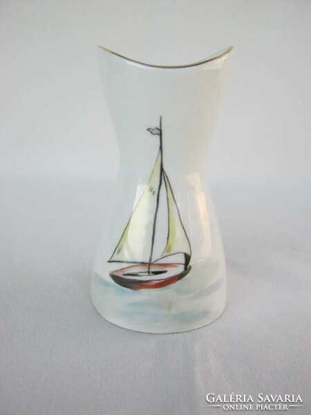 Aquincum porcelain vase with sailing ship from Balaton souvenir Fonyód