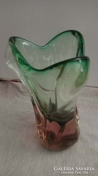 Josef Hospodka Bohemia váza, tömör üveg váza, zöld lila dísz üveg