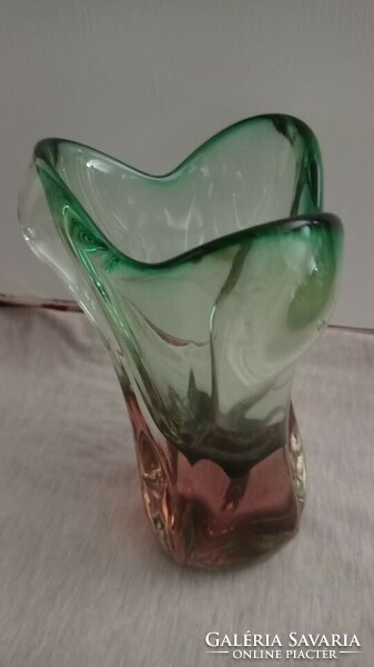 Bohemian vase by Josef Hospodka, solid glass vase, green purple decorative glass