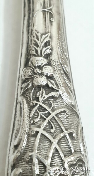 Szecessziós ezüst nyelű sütemény szervírozó, eredeti dobozában XIX. század vége