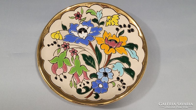 Spanish Ceramic Sevilla painted floral ceramic wall plate, plate with gold rim