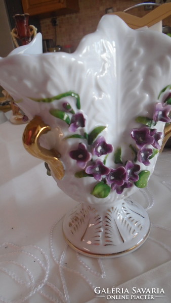 Wonderfully beautiful antique violet hand-painted baroque porcelain three-handled vase