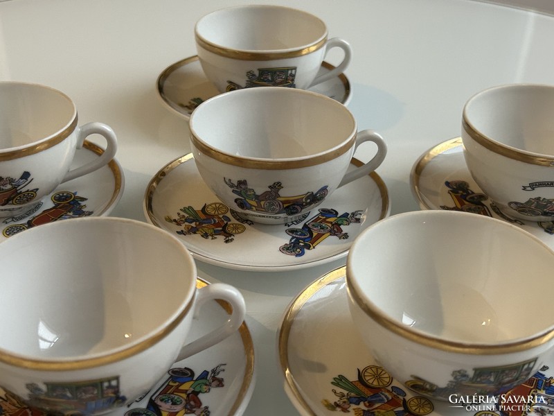 Zsolnay oldtimer car porcelain coffee set for 6 people