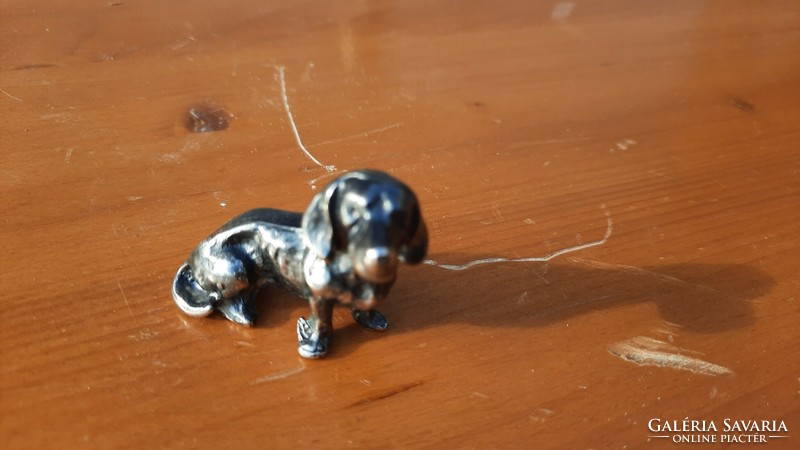 Miniature silver-plated dachshund dog figure figurine