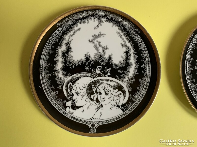 Hollóházi porcelain jurcsák laszló women's heads wall plate set of 2 20 cm