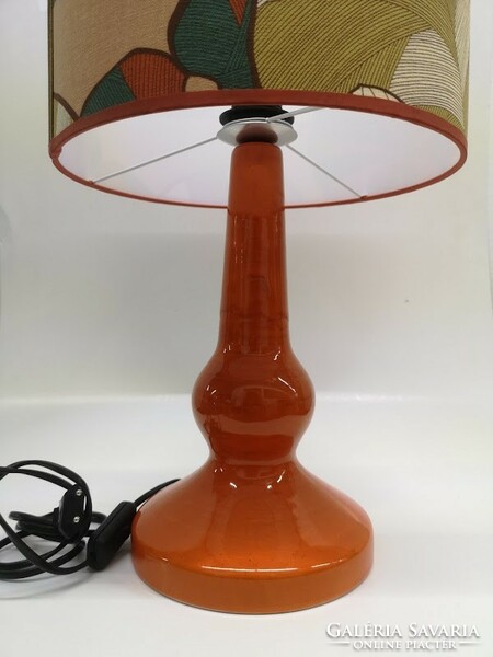 Vintage design orange colored Hungarian industrial artist ceramic table lamp with unique shade - 50087