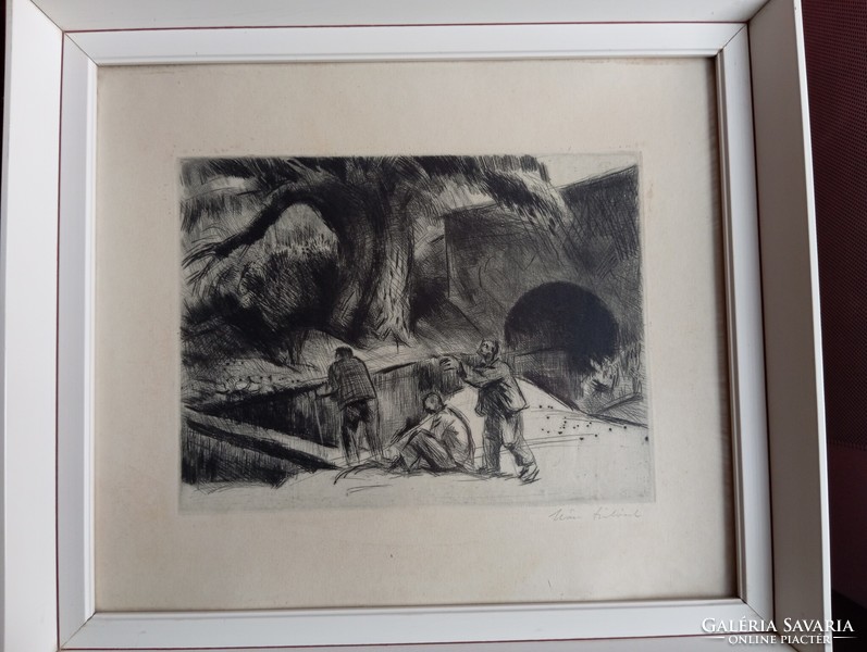 Iván's solid graphic etching in a 47x42 cm frame
