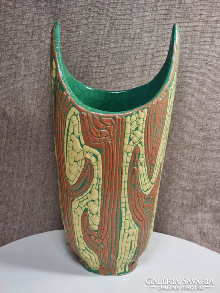 Gorka Geza workshop, rare cracked glazed ceramic vase, around the middle of the 20th century.