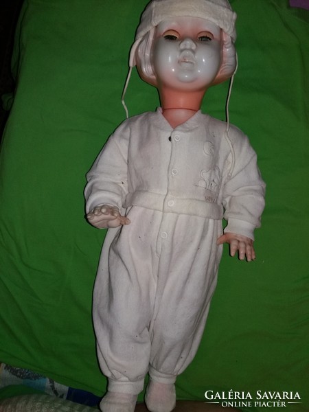 Antik német nagyméretű műanyag celluloid játék baba alvó - ülő 66 cm a képek szerint