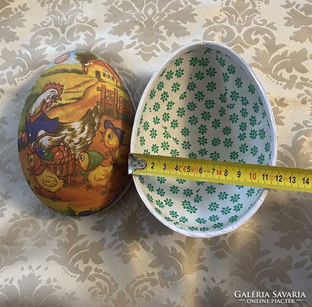 Régi nagyméretű papír ès textil húsvéti tojás szétszedhető bonbon tartó hibátlan állapotban